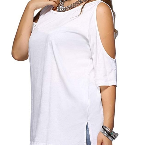 Women Plus Size Cold Shoulder T Shirt Short Sleeve - Picture 1 of 3